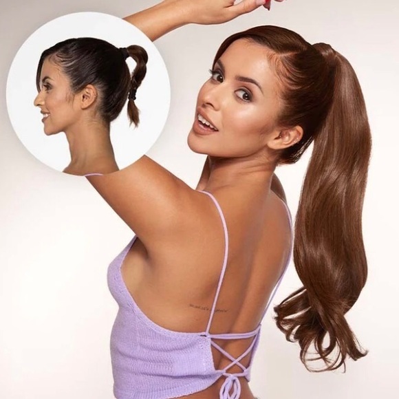 INH Hair wig hair extention Liane ponytail 18” mid-Length curls dark brown color - Picture 2 of 4